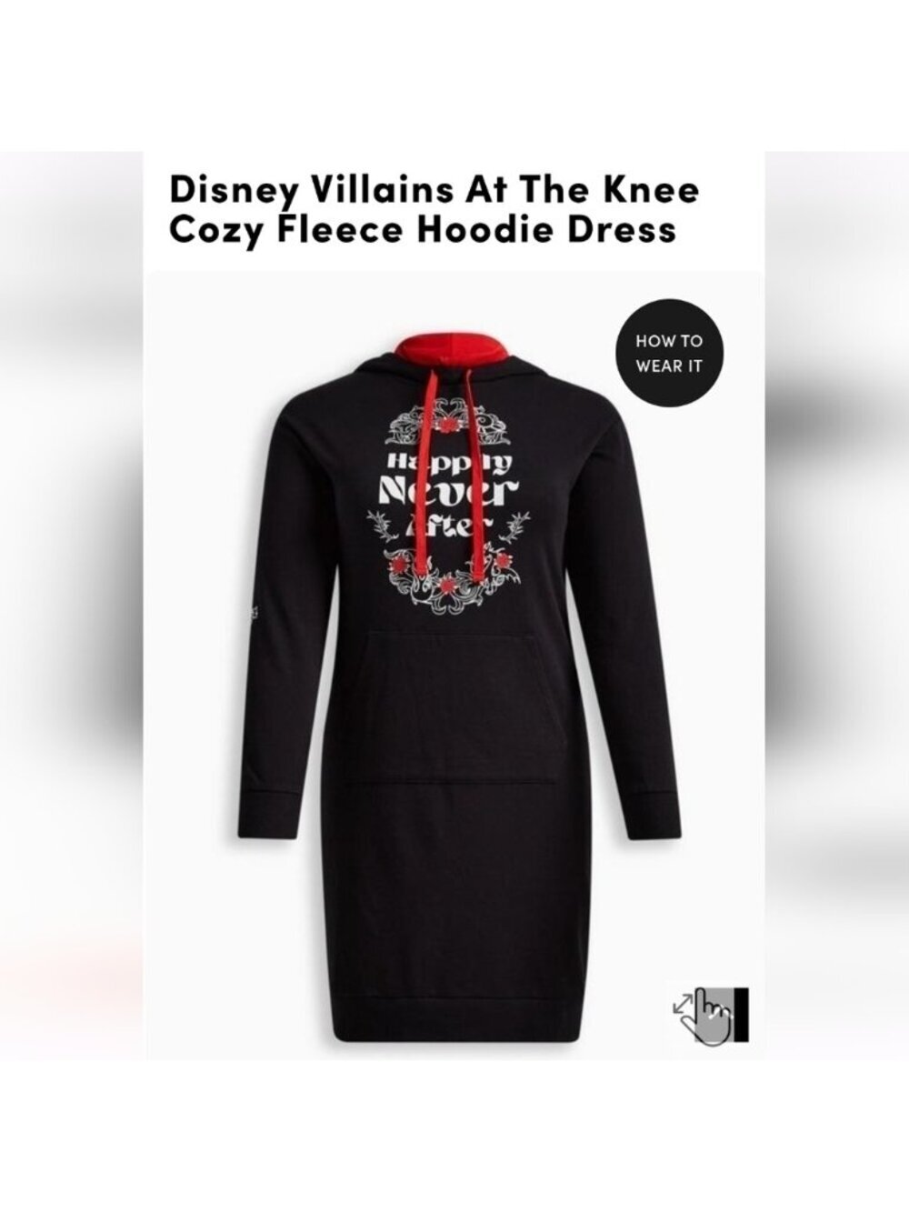 Torrid  Disney Villains Dress, Hoody Dress Happily Never After graphic black 1x - Picture 3 of 10